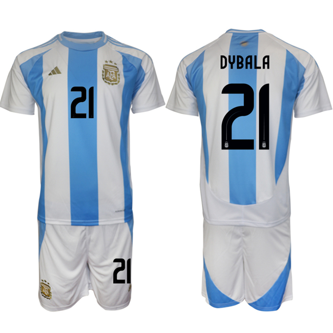 Men's Argentina #21 Dybala White/Blue 2024-25 Home Soccer Jersey Suit